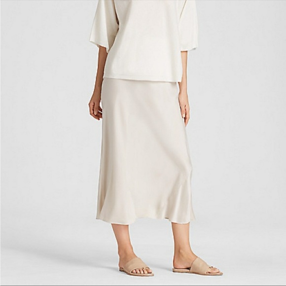 Eileen Fisher bias cut silk midi skirt clay blush terra cotta - Picture 9 of 10